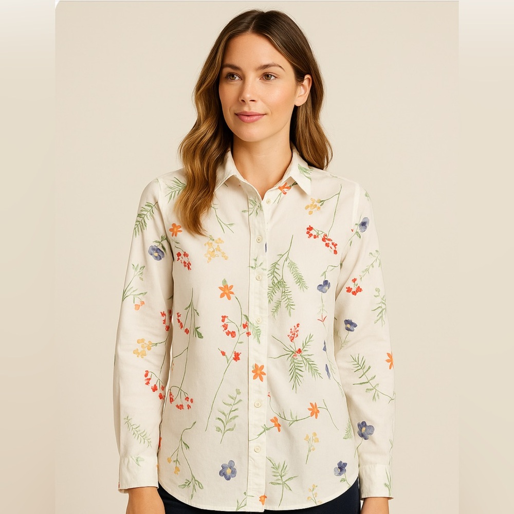 Laura Ashley Floral Blouse with Orange and Green Accents